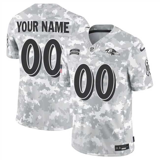 Mens Baltimore Ravens Active Player Custom 2024 F.U.S.E Arctic Camo Salute To Service Limited Stitched Football Jersey